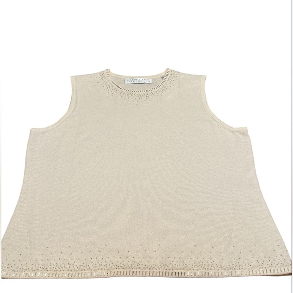 Valerie Steven’s 2 Ply Cashmere Beaded Embellished Sleeveless Sweater Size XL - Picture 5 of 13